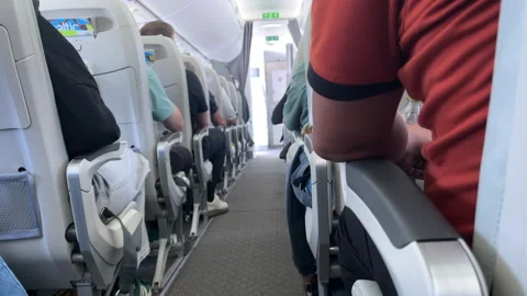 In Plane Before Takeoff Cabin Scene Stock Footage 311049304