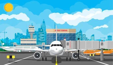 Plane before takeoff Stock Illustration