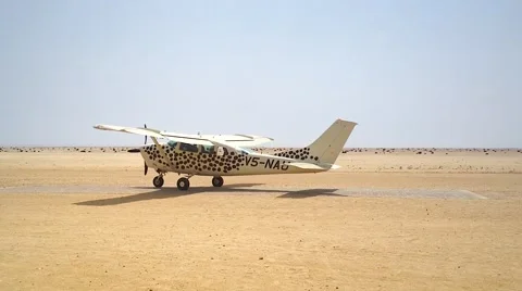 Plane takeoff in Namib Desert, Namibia, Africa. Stock Footage 44106098