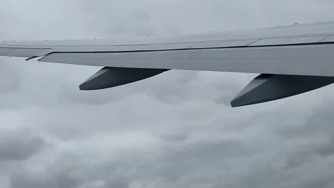 Plane takes off and goes through clouds. View from the plane to the clouds. Stock Footage 163369069