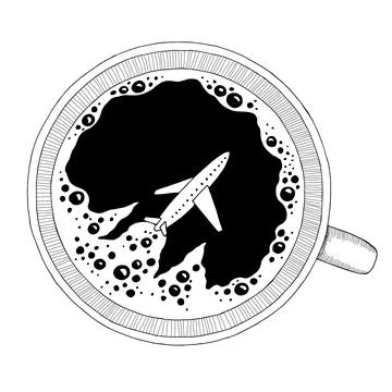 Plane takes off in the cup of coffee graphic isolated sketch illustration vector Stock Illustration