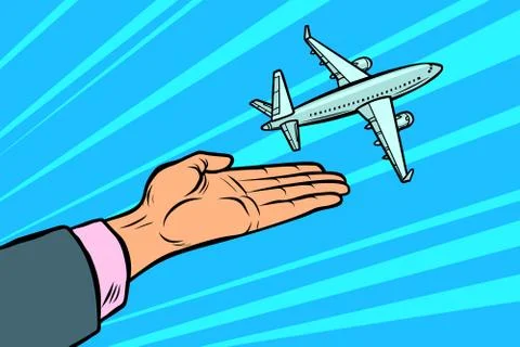 The plane takes off from his hands. flight travel tourism Stock Illustration