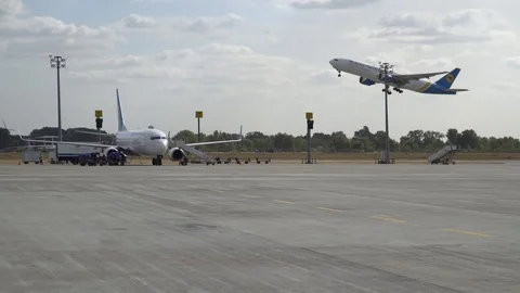 Plane takes off from the runway. 4K Stock Footage 117182574