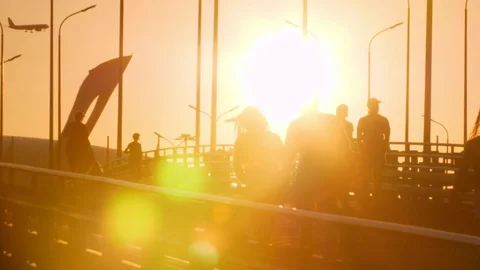 The plane takes off into the sunset Stock Footage 97433751