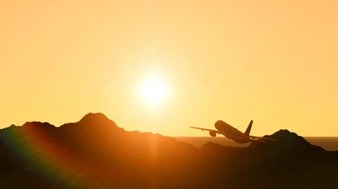 Plane takes off at sunset over the mountains Video stock 41216174