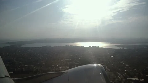 The plane takes off. View from the window of the plane Stock Footage 100083308