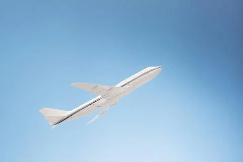 Plane taking off on blue background Stock Photos