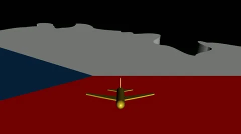 Plane taking off from Czech Republic map flag animation Stock Footage