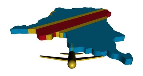 Plane taking off from democratic republic of congo map flag illustration Illustrazione stock