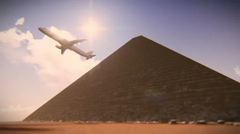 Plane taking off on the Egypt Pyramids Stock Footage 44515281