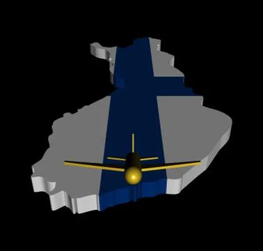 Plane taking off from finland map flag illustration Illustrazione stock