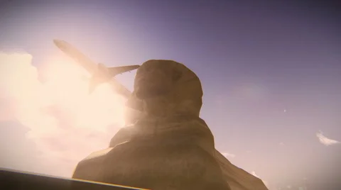 Plane taking off on the Great Sphinx of Giza in Egypt Stock Footage 44515271