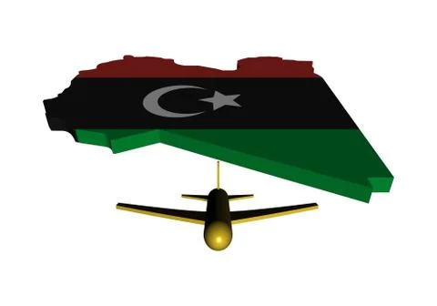 Plane taking off from libya map flag illustration Stock Illustration