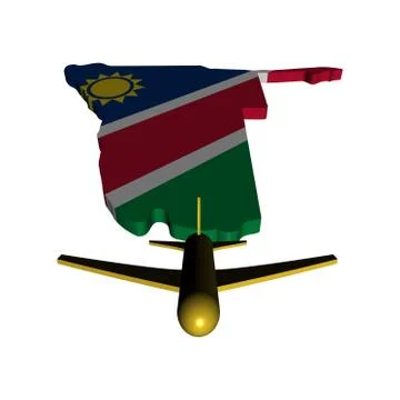 Plane taking off from namibia map flag illustration Illustrazione stock