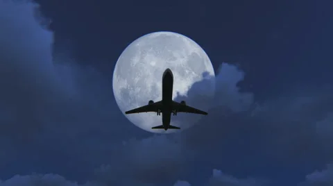 Plane taking off at night with a full moon background Stock Footage 41473021