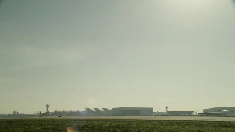 Plane taking off on runway Stock Footage 197494047