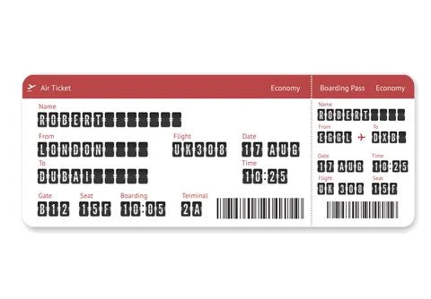 Plane ticket template. Flight boarding pass. Vector Stock Illustration