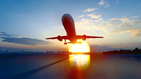 The plane took off at sunset Stock Footage 193985964