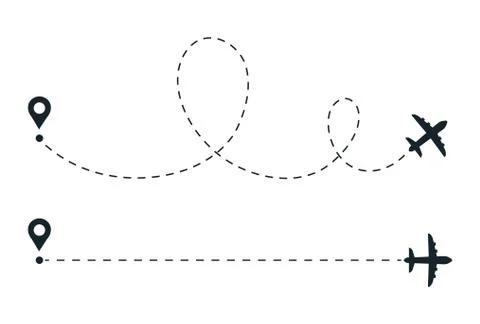Plane travel line. Vector flight route path. Aircraft fly trace. Airplane Stock Illustration