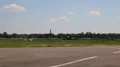 The plane is traveling along the runway. Stock Footage 81188198