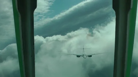 The plane Tu-160 is flying in wake Stock Footage 70823037