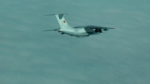 The plane in the turn above the clouds Stock Footage 70652418