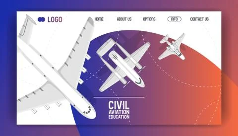 Plane vector web-page traveling on aircraft airplane jet flight transportation Stock Illustration
