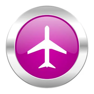 Plane violet circle chrome web icon isolated. Ilustración de archivo