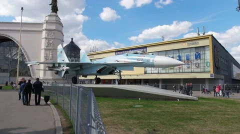 The plane at VVC, pavilion "Space" at VDNKH Park Stock Footage 67946348
