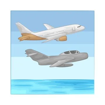 The plane was flying high above the ocean Stock Illustration