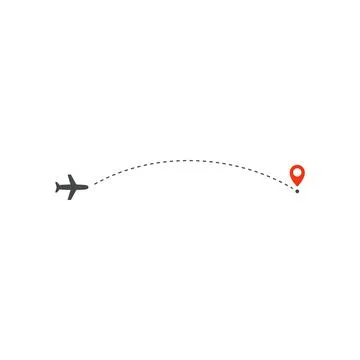 Plane way icon, airplane path direction and destination red point, logo design Stock Illustration