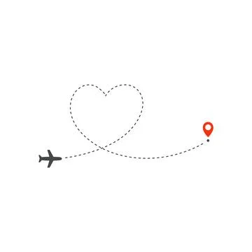 Plane way icon, airplane path direction and destination red point, logo design Stock Illustration