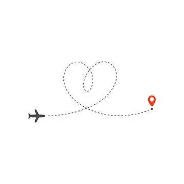 Plane way icon, airplane path direction and destination red point, logo design Stock Illustration