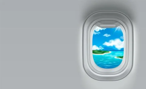 Plane window inside view with island to travel Stock Illustration