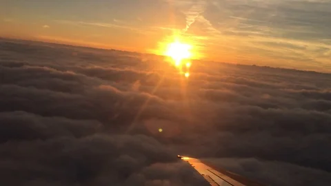Plane Window Sunset Stock Footage 129053807