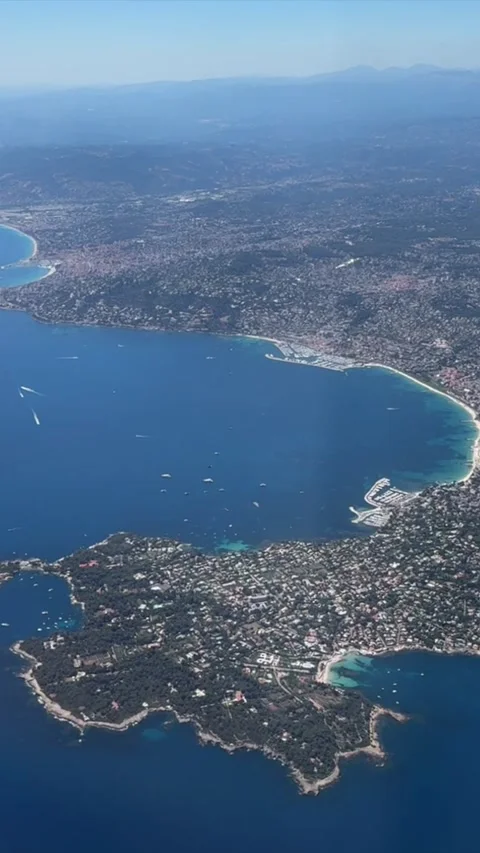 Plane Window View Of Cap D Antibes And Juan Les Pins Video stock 336952613