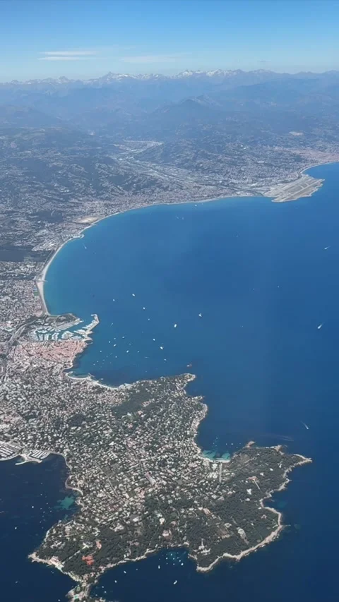 Plane Window View Of Cap D Antibes And Nice Airport Stock Footage 336954195