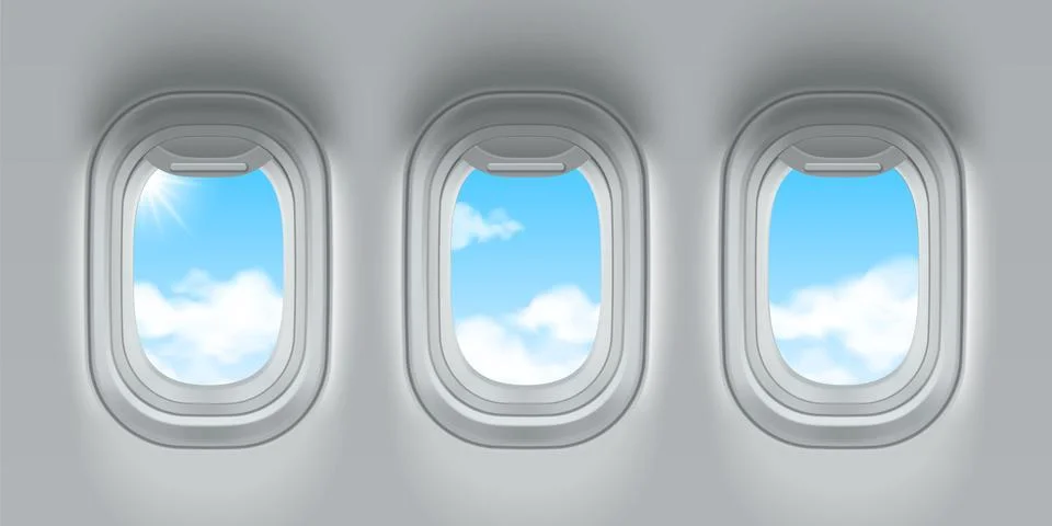 Plane windows with blue sky view Stock Illustration
