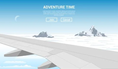 Plane wing above the clouds Stock Illustration