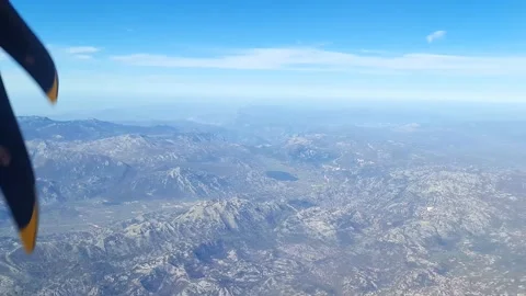 Plane wing mountain view Stock Footage 273698263