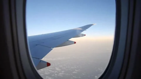 Plane wings window view in day sky Stock Footage 296277556
