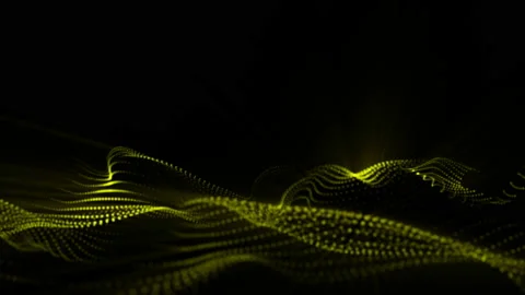 Plane of yellow particles slowly oscillates against a black background. abstract Stock Footage 97168028