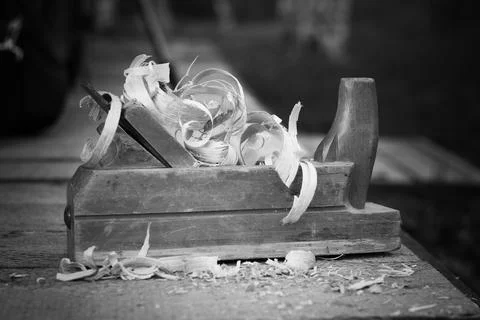 Planer carpentry tool sawdust Stock Photos