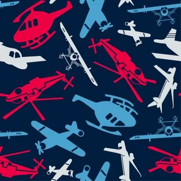Planes and helicopters in a seamless pattern Stock Illustration