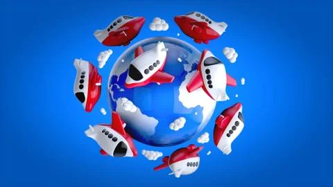 Planes around the world - 3D Illustration Stock Illustration