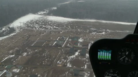 Plane's dashboard. Winter landscape outside window Stock Footage 52977420