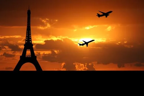 Planes departing Paris with eiffel tower illustration Stock Illustration