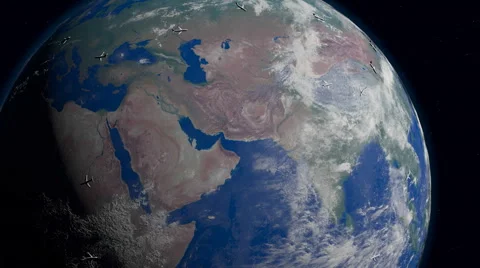 Planes fly around the earth 库存影片 48750427