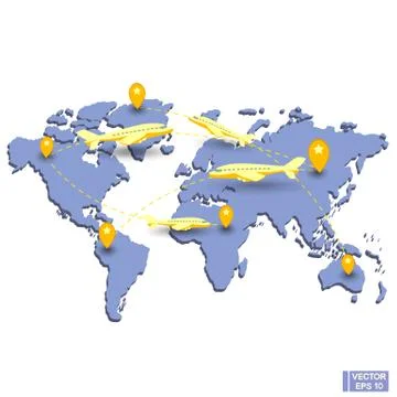 Planes fly over the map. Stockillustratie