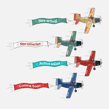 Planes with flying banners set Stock Illustration